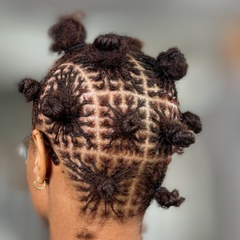 Close view of a microlocs installation showing precise curved parting at the back of a client’s head