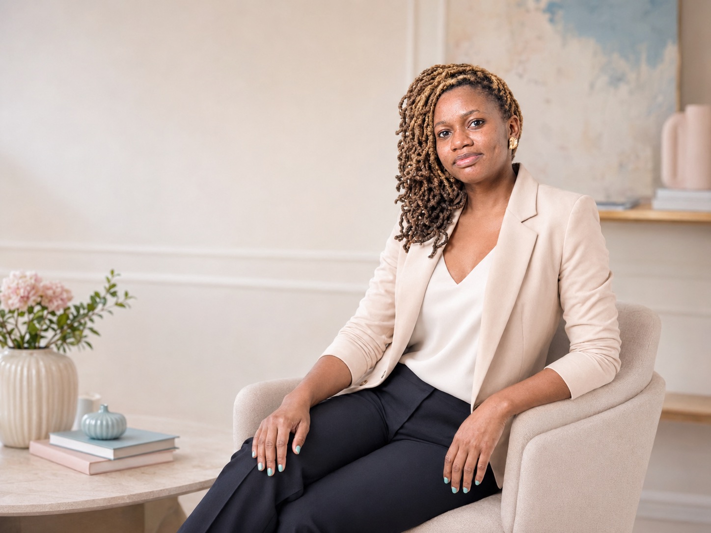 Bola John seated in a warm, professional setting