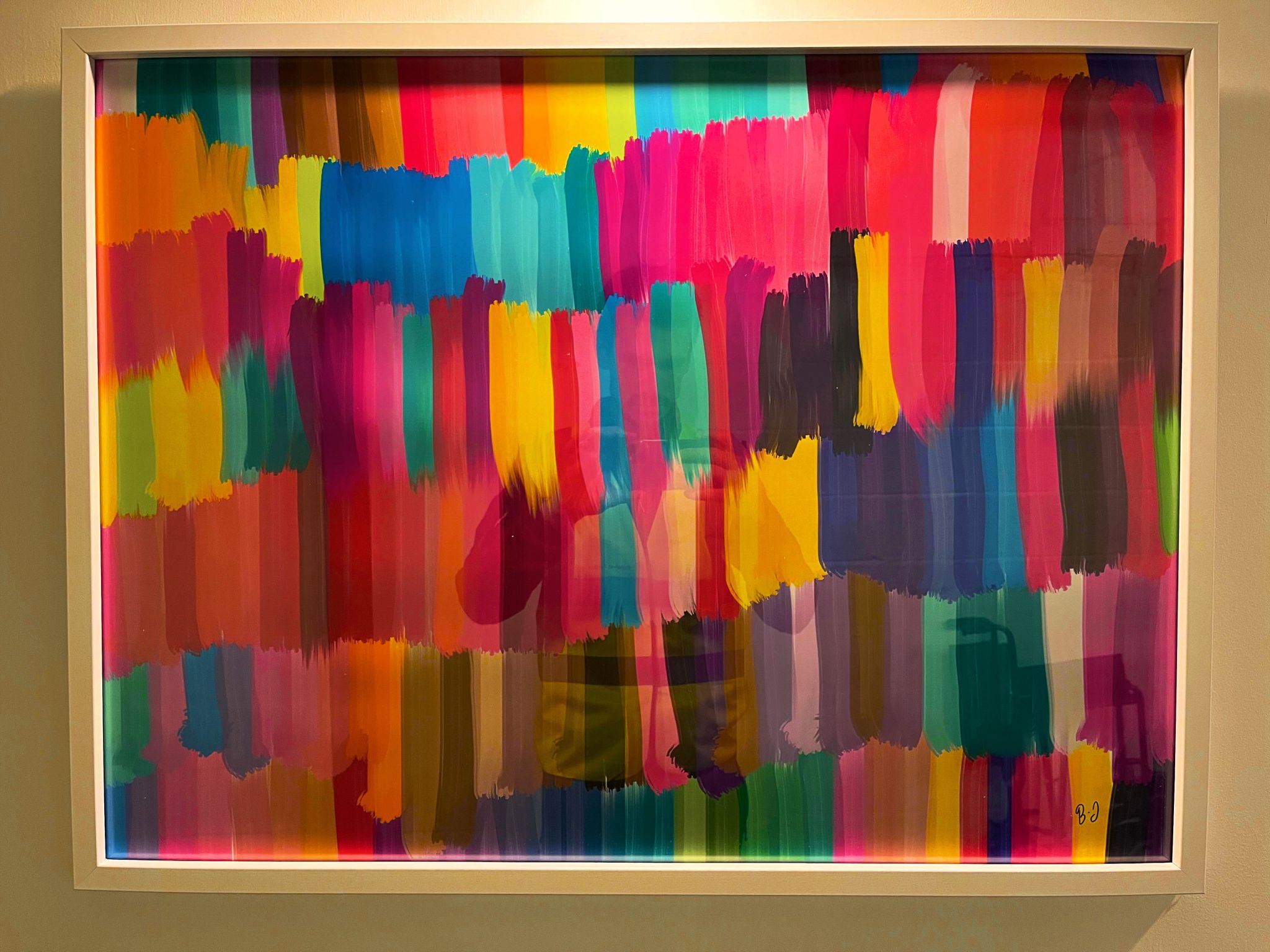 Bola John’s colourful abstract artwork A Colourful Pop in a white frame