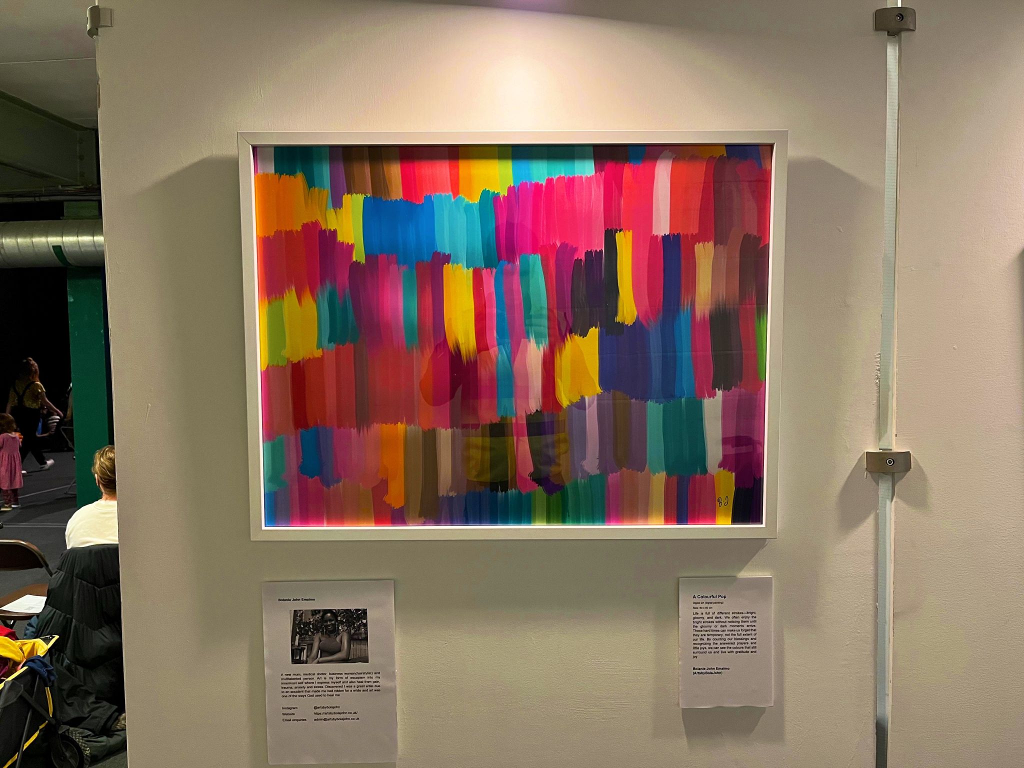 A front view of A Colourful Pop with the artist and artwork notes below